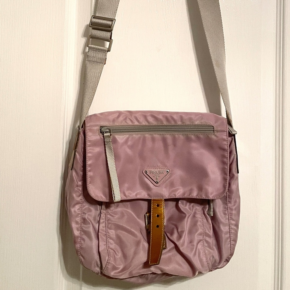 Authentic Prada Buckle Messenger Bag Tessuto Pink Nylon Shoulder Bag Bag
